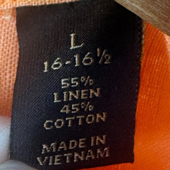 Tasso Elba Island Mens Orange Linen-Blend Button-Up Shirt L 16-16.5 Roll sleeve - Picture 4 of 5